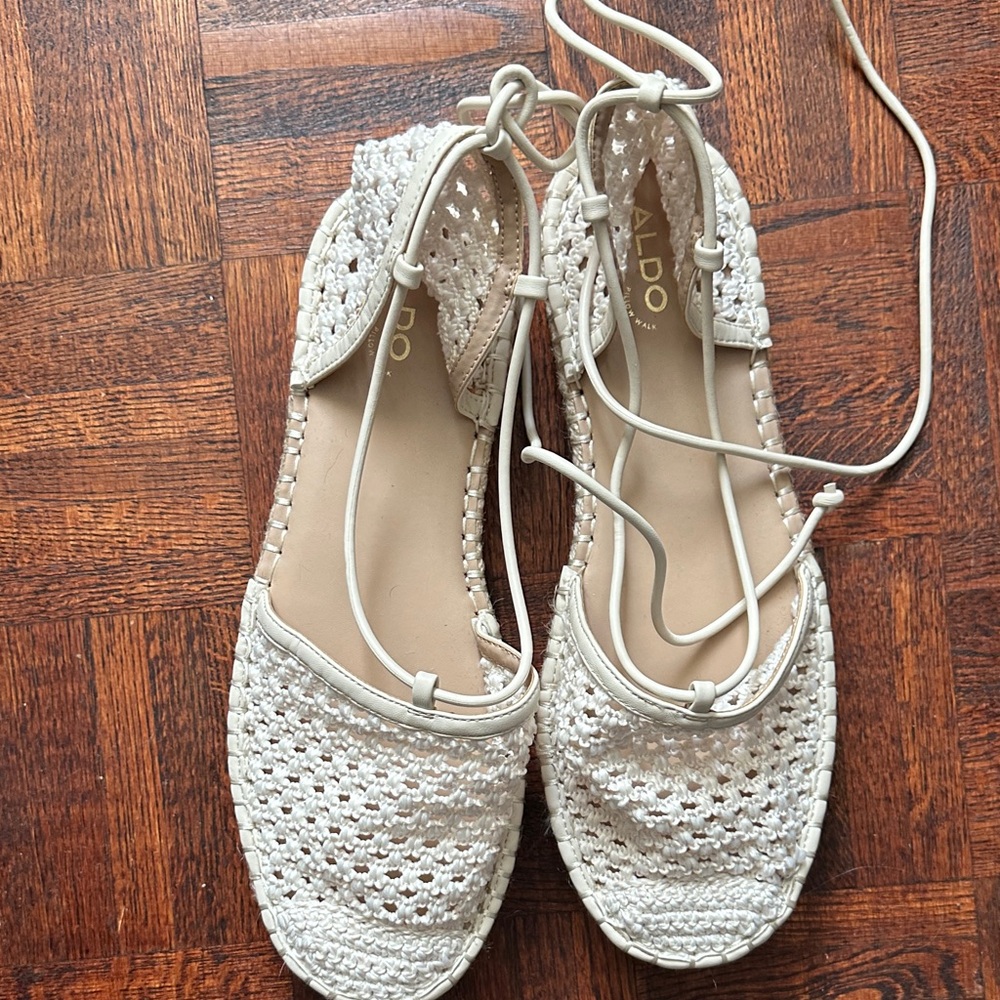 ALDO Women's Cream Crochet Espadrille Lace-Up Flats